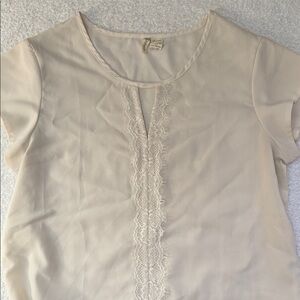 Japna Keyhole Neck Lace Front Detail Cap Sleeve Blouse Feminine Cottagecore